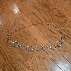 Vintage 90s Silver Metallic Geometric Oval Circle Chain Belt